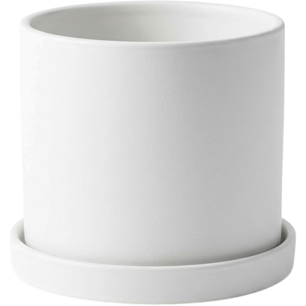 Voln Round Ceramic Planter with Saucer 6 in Matte White
