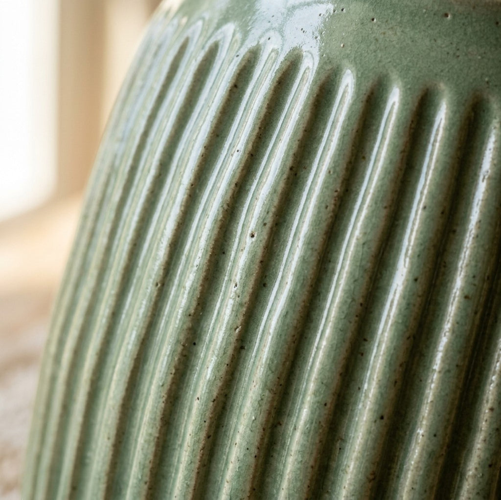 Voln Ribbed Ceramic Plant Pot 5 in Sage Green