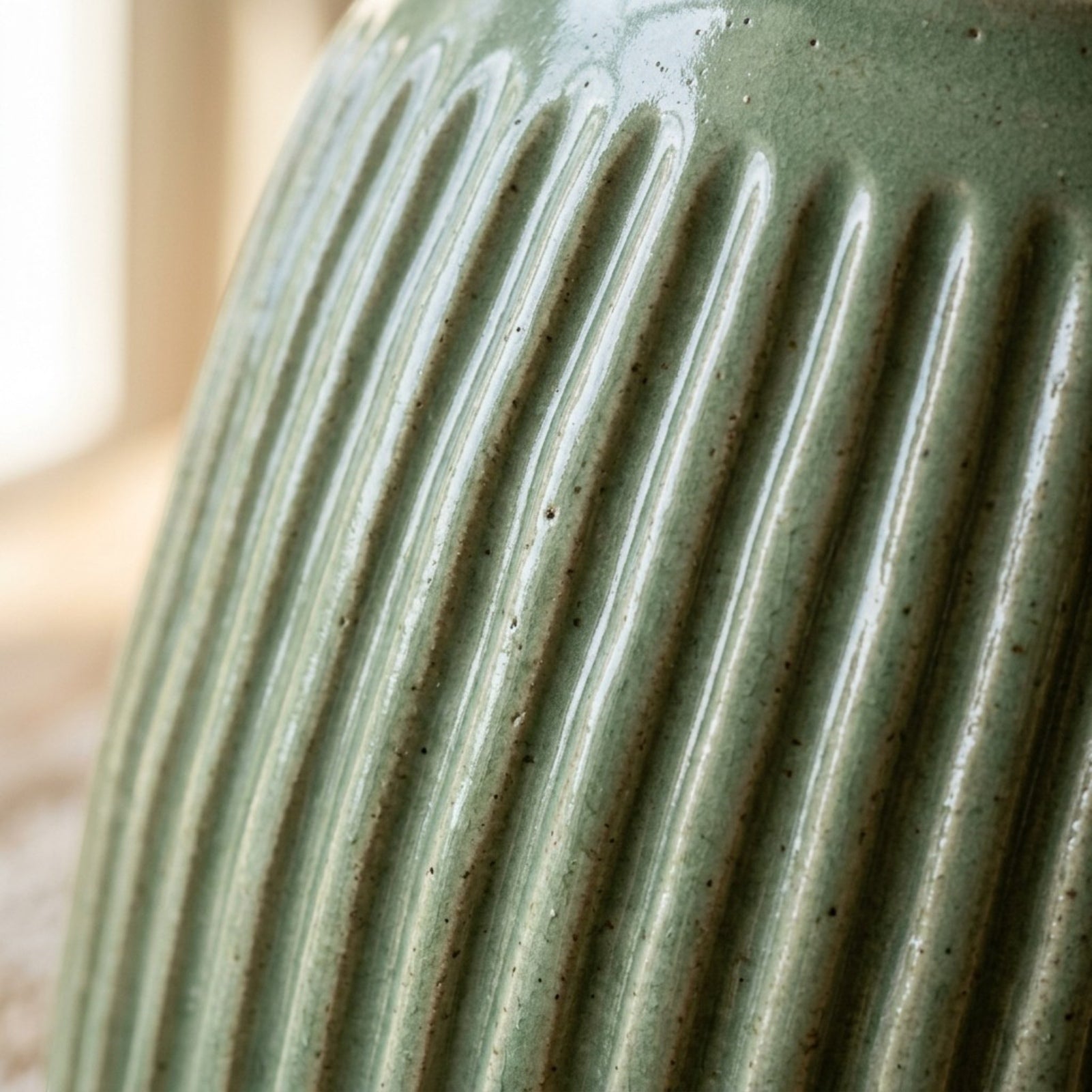 Voln Ribbed Ceramic Plant Pot 5 in Sage Green