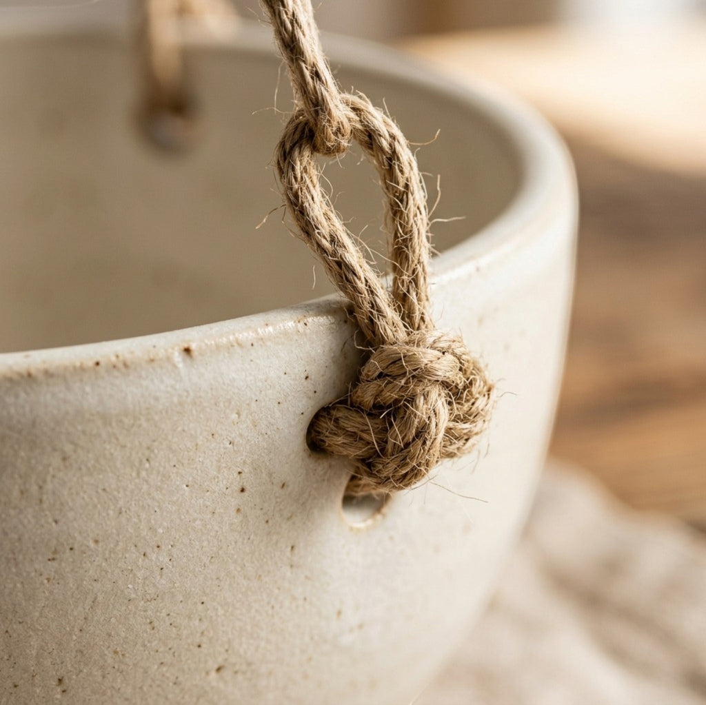 Voln Ceramic Hanging Planter Bowl 7 in Cream