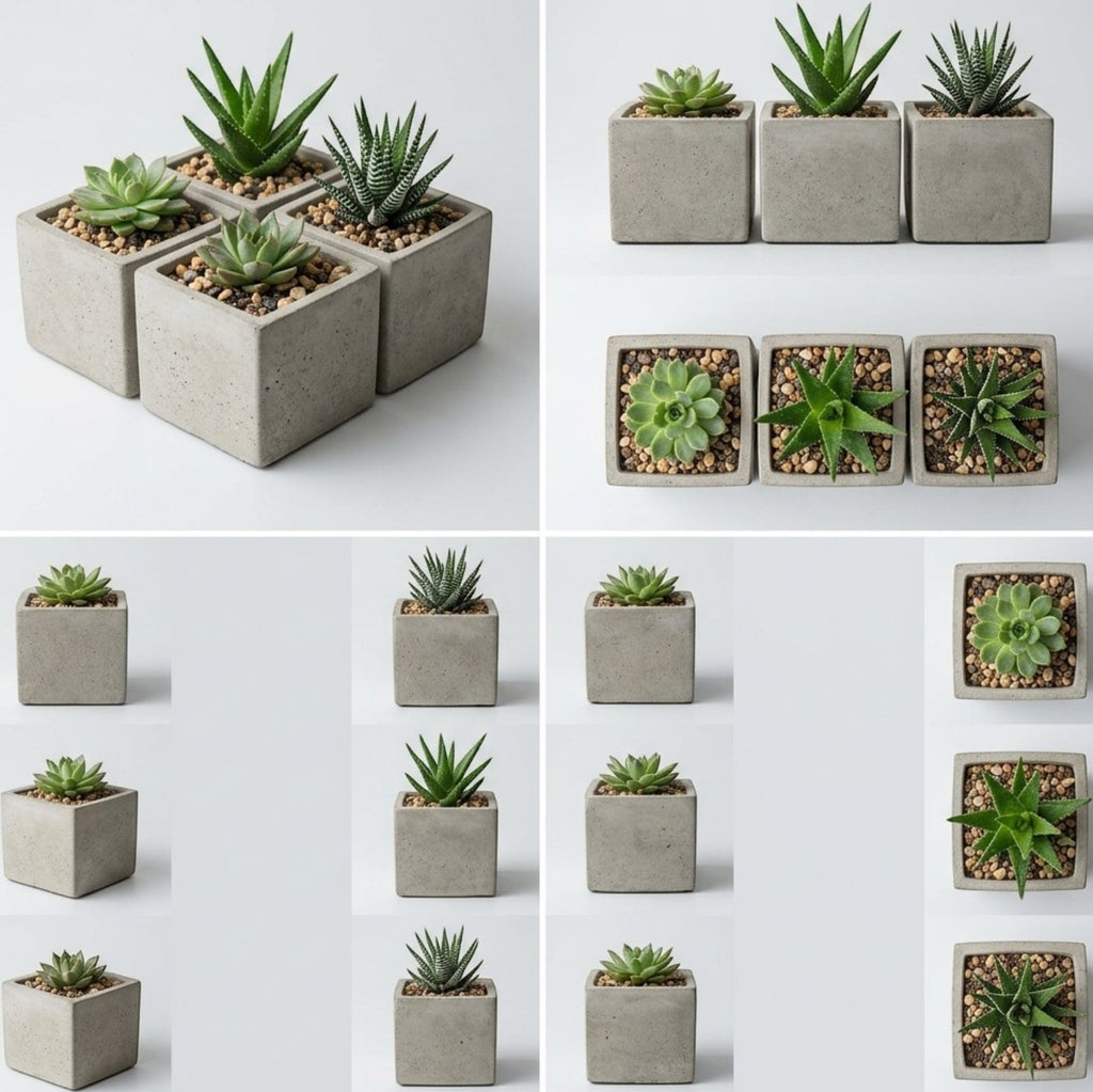 Voln Square Ceramic Succulent Pots 3-Pack 3.5 in Sand