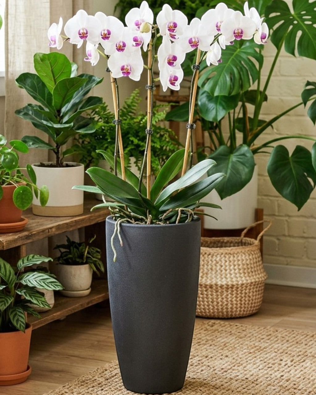 Voln Tall Ceramic Orchid Planter 8 in Charcoal