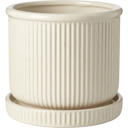 Voln Ribbed Ceramic Planter Ivory 6 in
